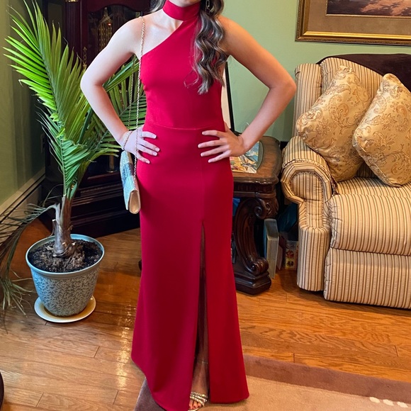 Red Formal High Neck Open Back Dress - Picture 2 of 4